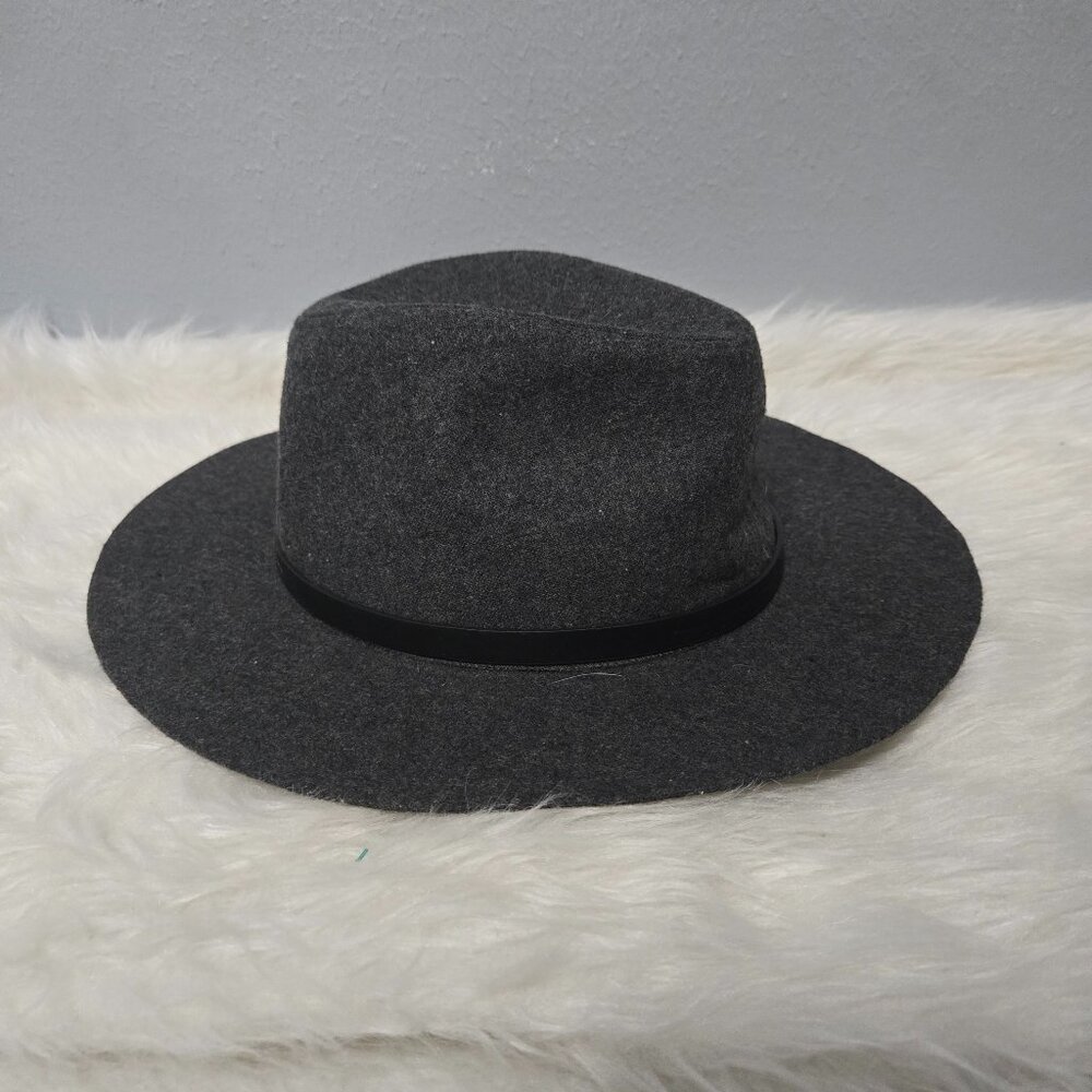 Olsenboye Felt Fedora Crushable Hat Leather Band Wide Flat Brim 30% Wool, Gray